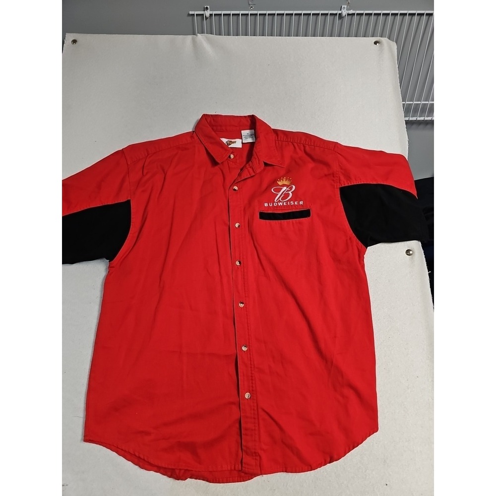 Winner's Circle Button Shirt Men XL Red Dale Earnhardt‎ Jr Budweiser Embroidered